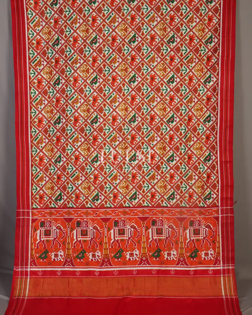 White Patan Patola Silk Saree T391752 (without Blouse)2