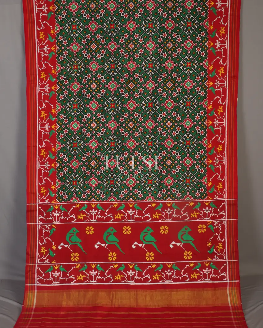 Green Patan Patola Silk Saree T385451 (without Blouse)2