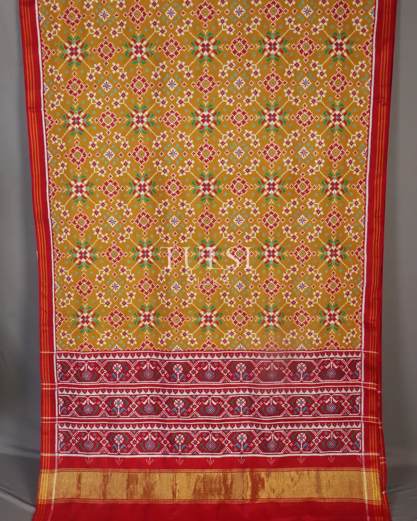 Mustard Yellow Patan Patola Silk Saree T363278 (without Blouse)2