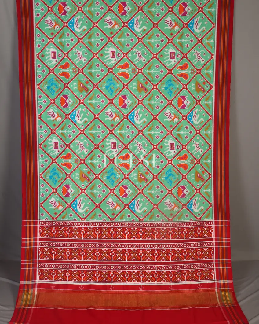 Green Patan Patola Silk Saree T385454 (without Blouse)2