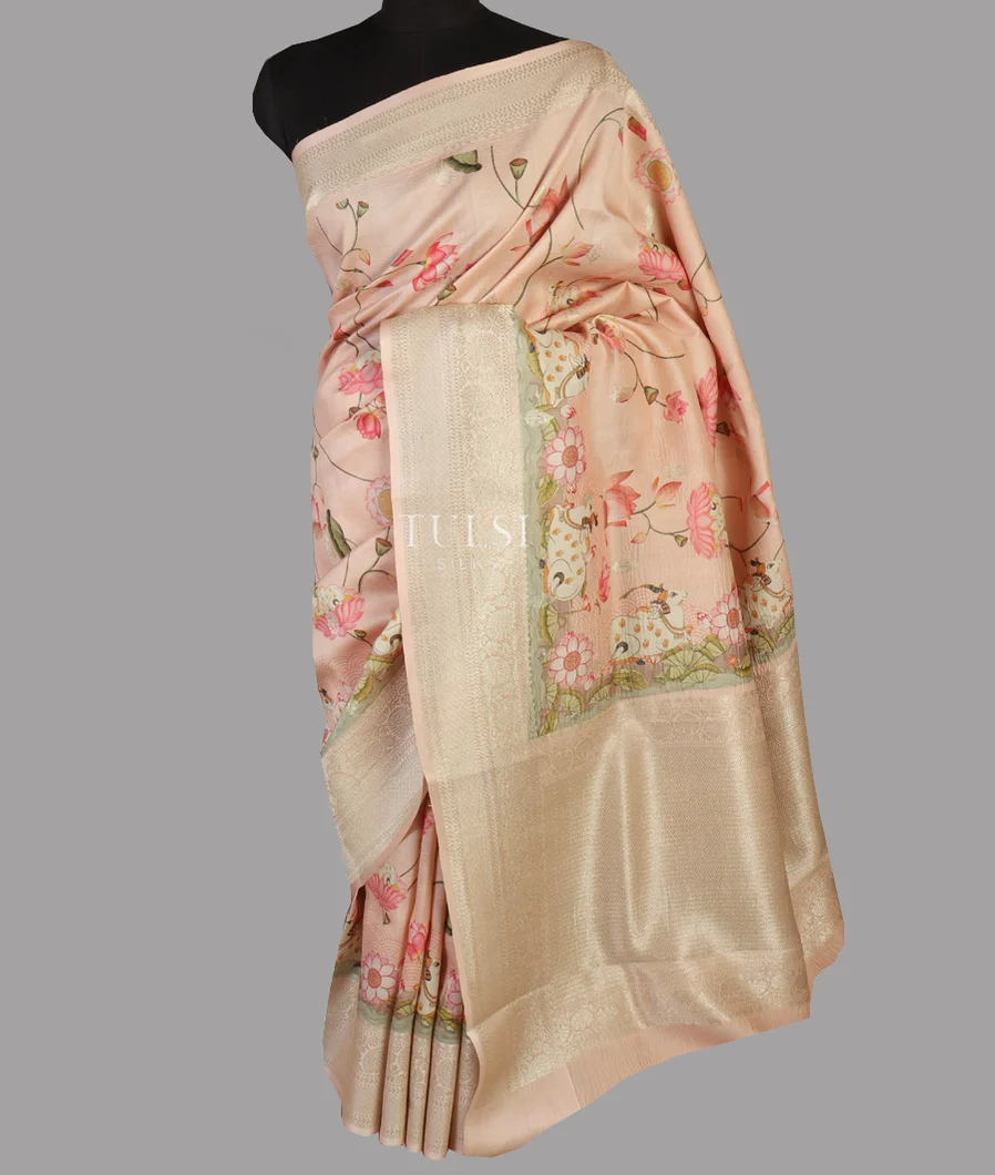 Light Peach Banaras Kathan Silk Saree T4705632