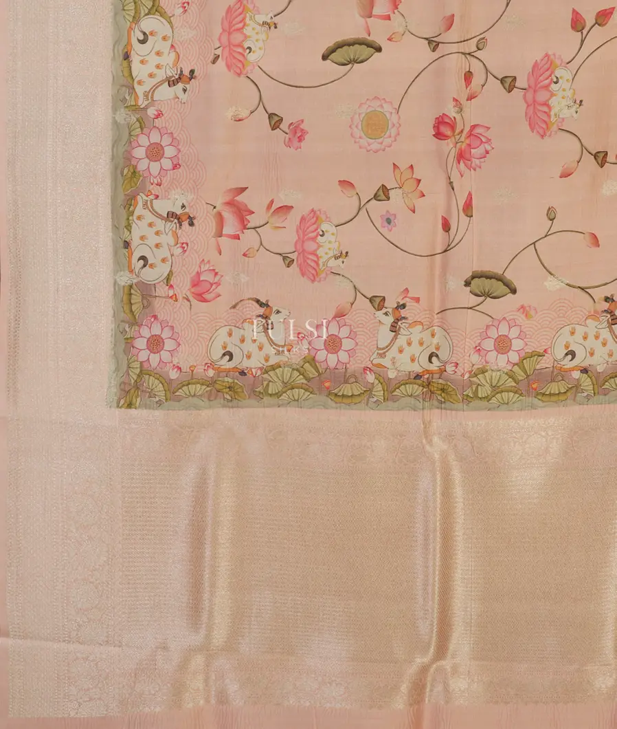Light Peach Banaras Kathan Silk Saree T4705634