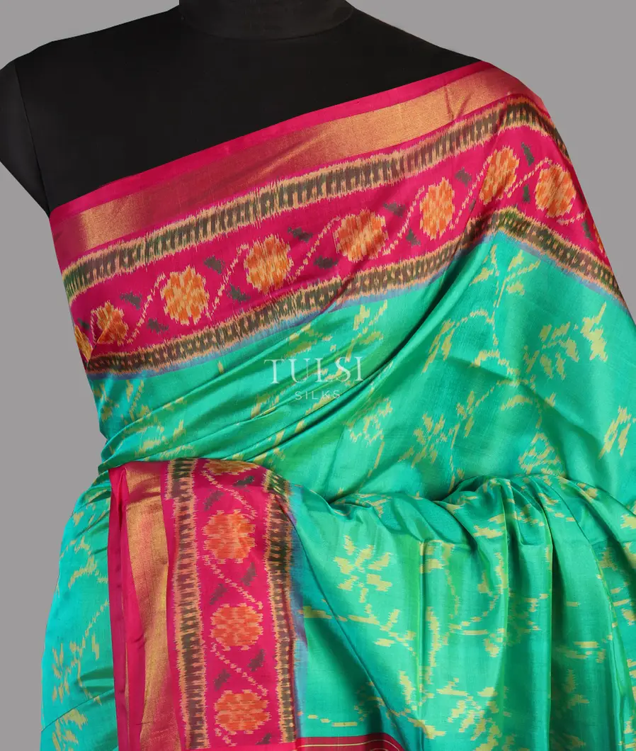 Bluish Green Patola Silk Saree T455777-image