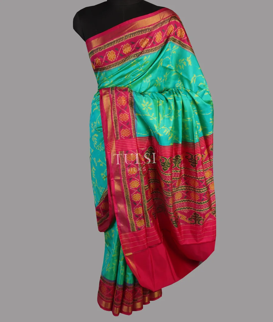 Bluish Green Patola Silk Saree T4557772