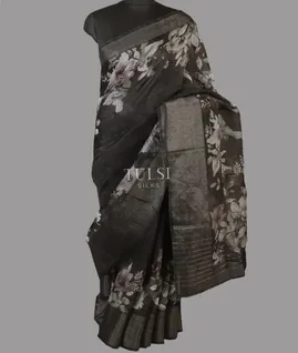Black Linen Printed Saree T4708932