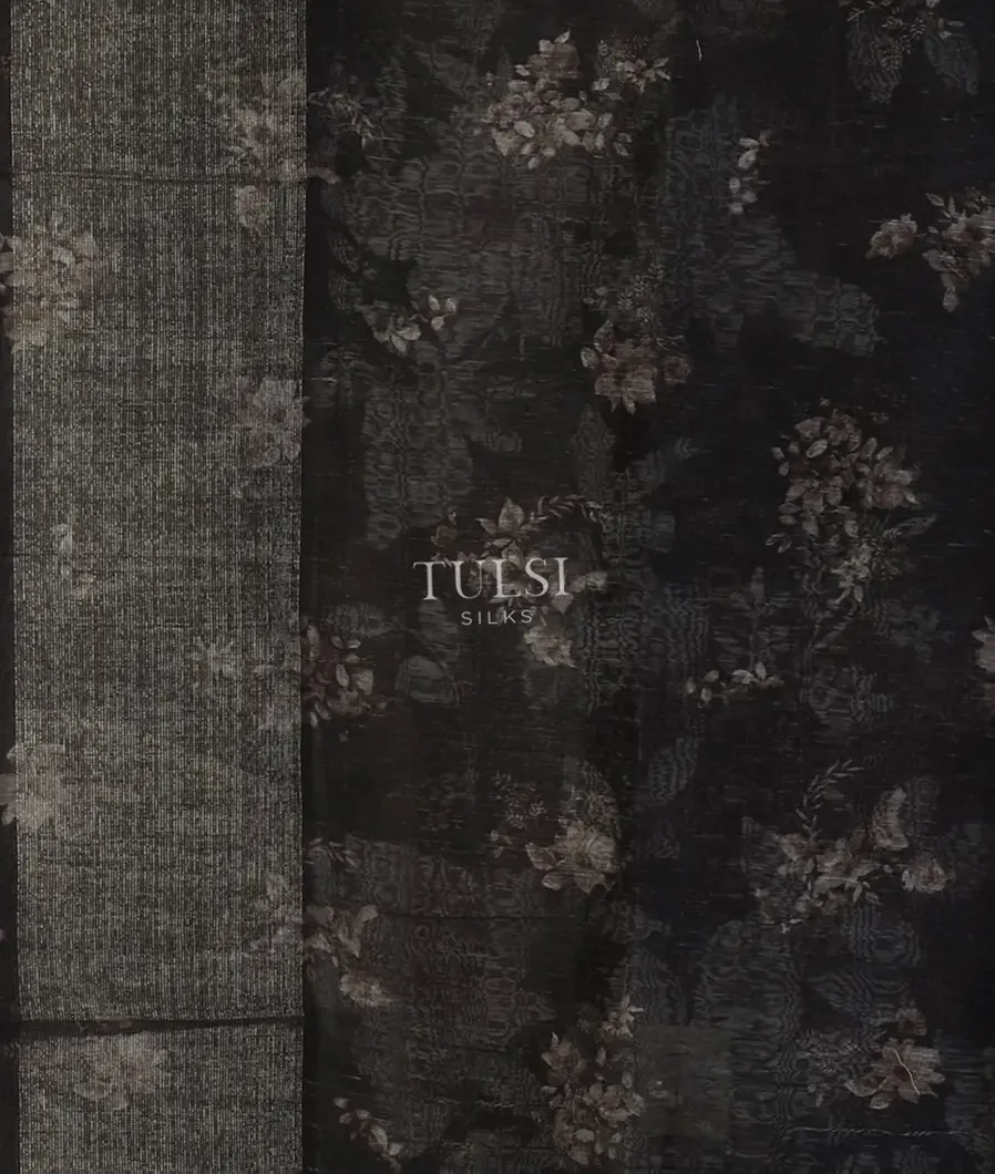 Black Linen Printed Saree T4708933