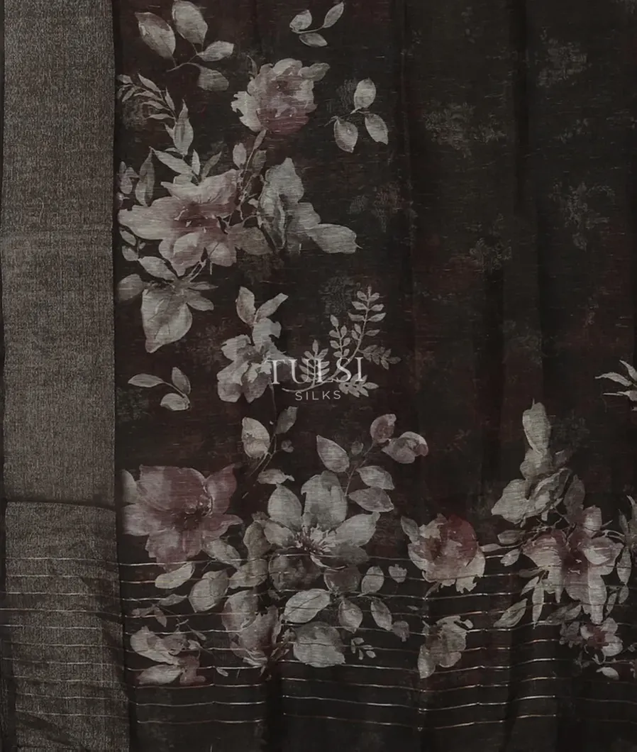 Black Linen Printed Saree T4708934