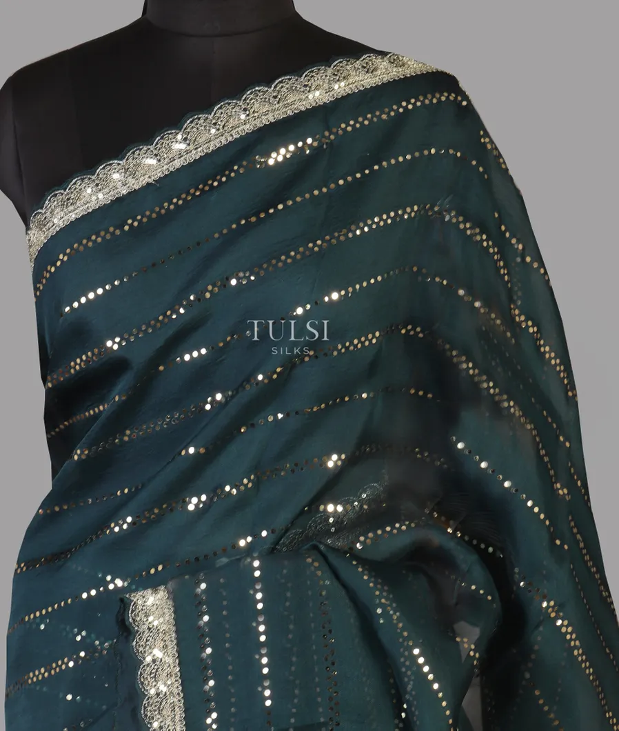Blue Kora Organza Embroidery Saree T463050-image