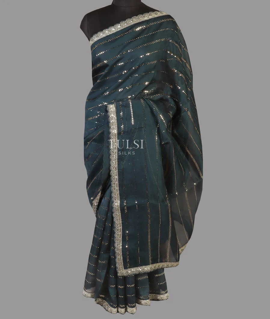 Blue Kora Organza Embroidery Saree T4630502