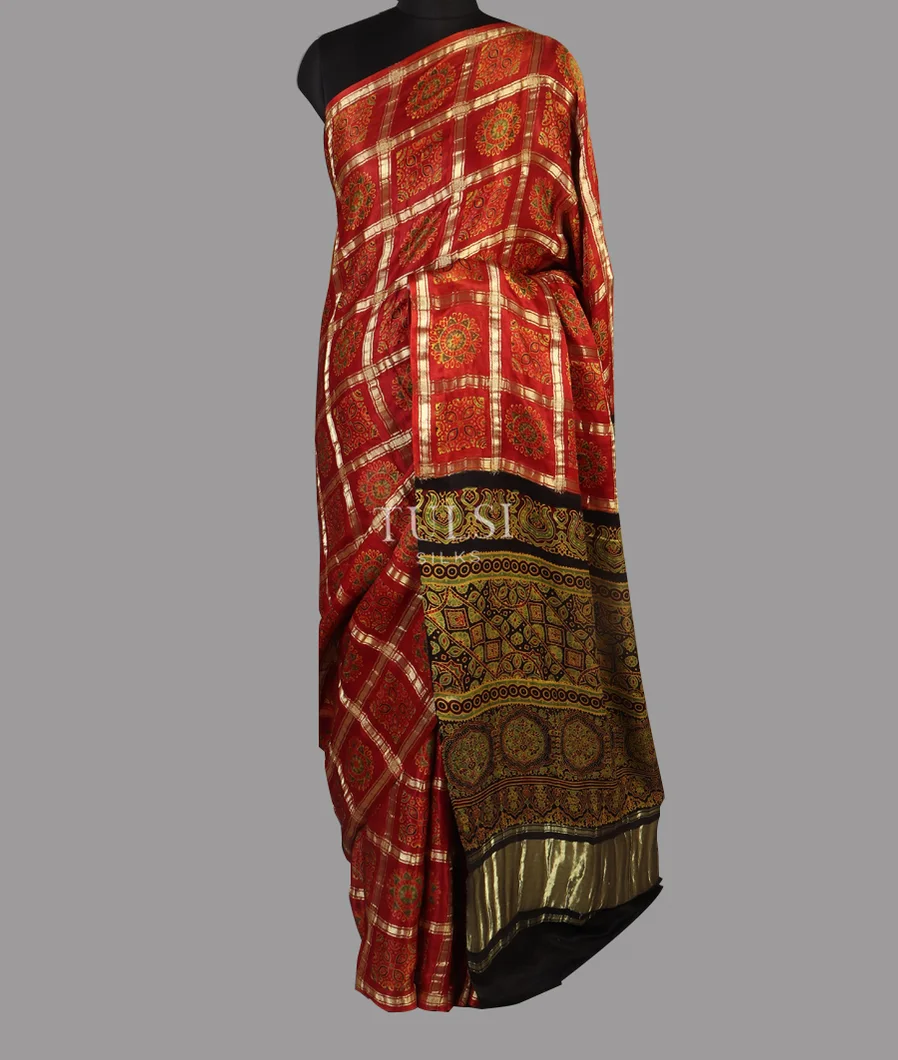 Red  Bandhani Gajji Silk Saree T4715442