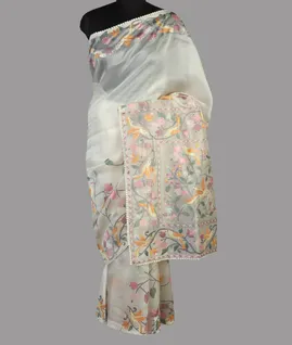 White Kora Organza Embroidery Saree T4738842