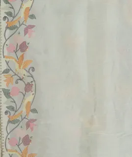 White Kora Organza Embroidery Saree T4738843