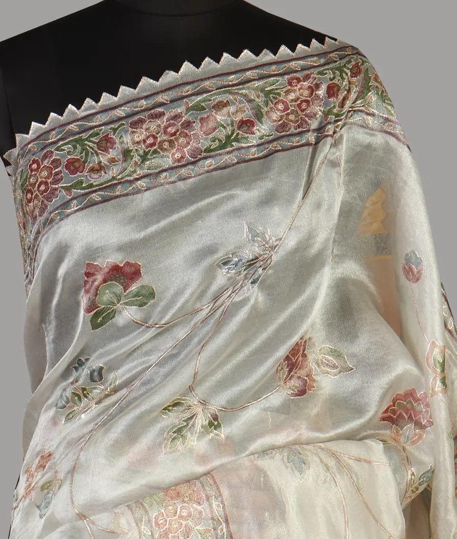 Silver Tissue Kora Organza Printed Saree T471433-image
