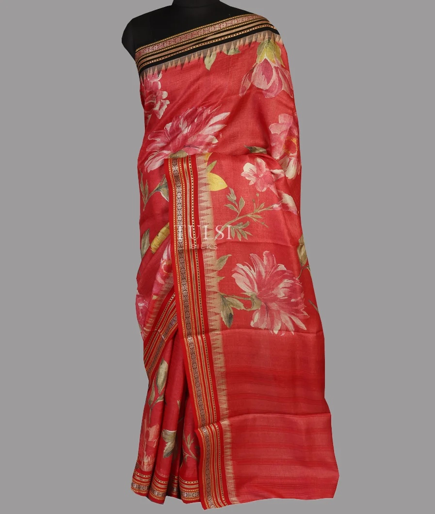 Red Vidarbha Tussar Saree T4699272