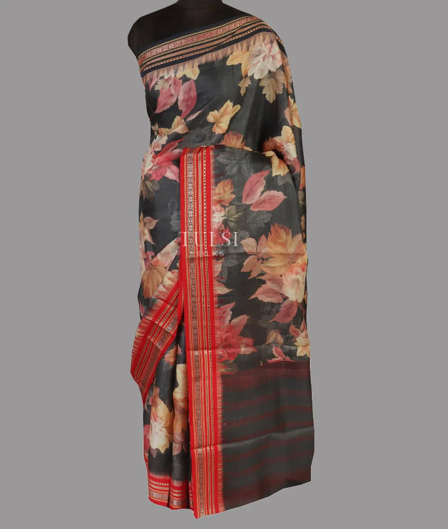 Dark Grey Vidarbha Tussar Saree T4462322