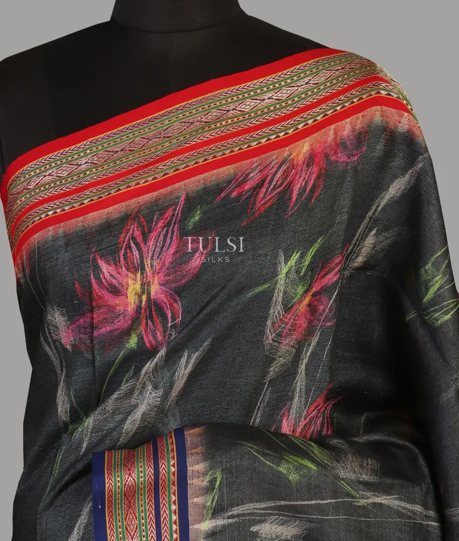 Dark Grey Vidarbha Tussar Saree T451838-image