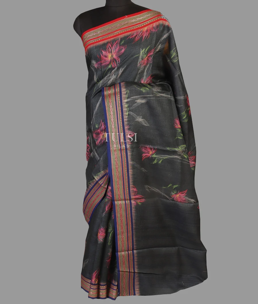 Dark Grey Vidarbha Tussar Saree T4518382
