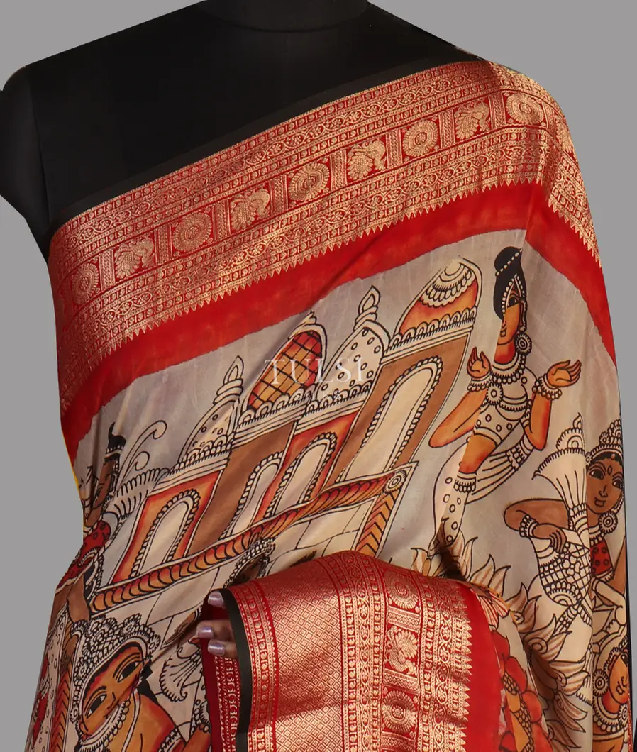 Grey Mysore Crepe Kalamkari Handpainted Saree T471540-image