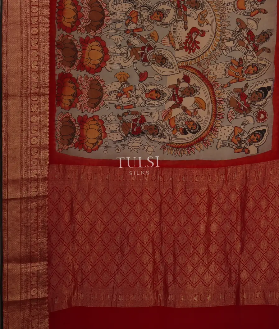 Grey Mysore Crepe Kalamkari Handpainted Saree T4715404