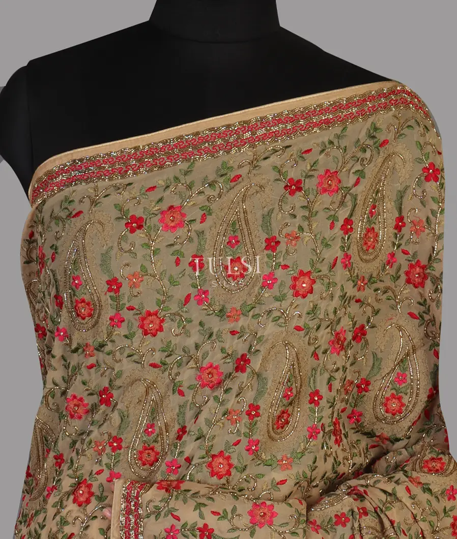 Beige Georgette Silk Embroidery Saree T471208-image