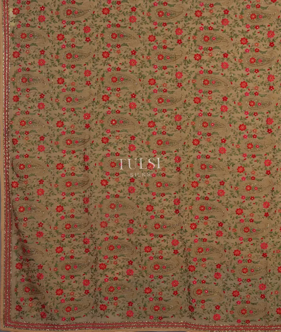 Beige Georgette Silk Embroidery Saree  T4712084