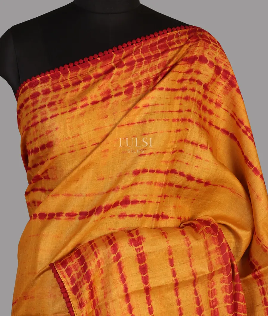 Yellow Tussar Printed Saree T441194-1-image