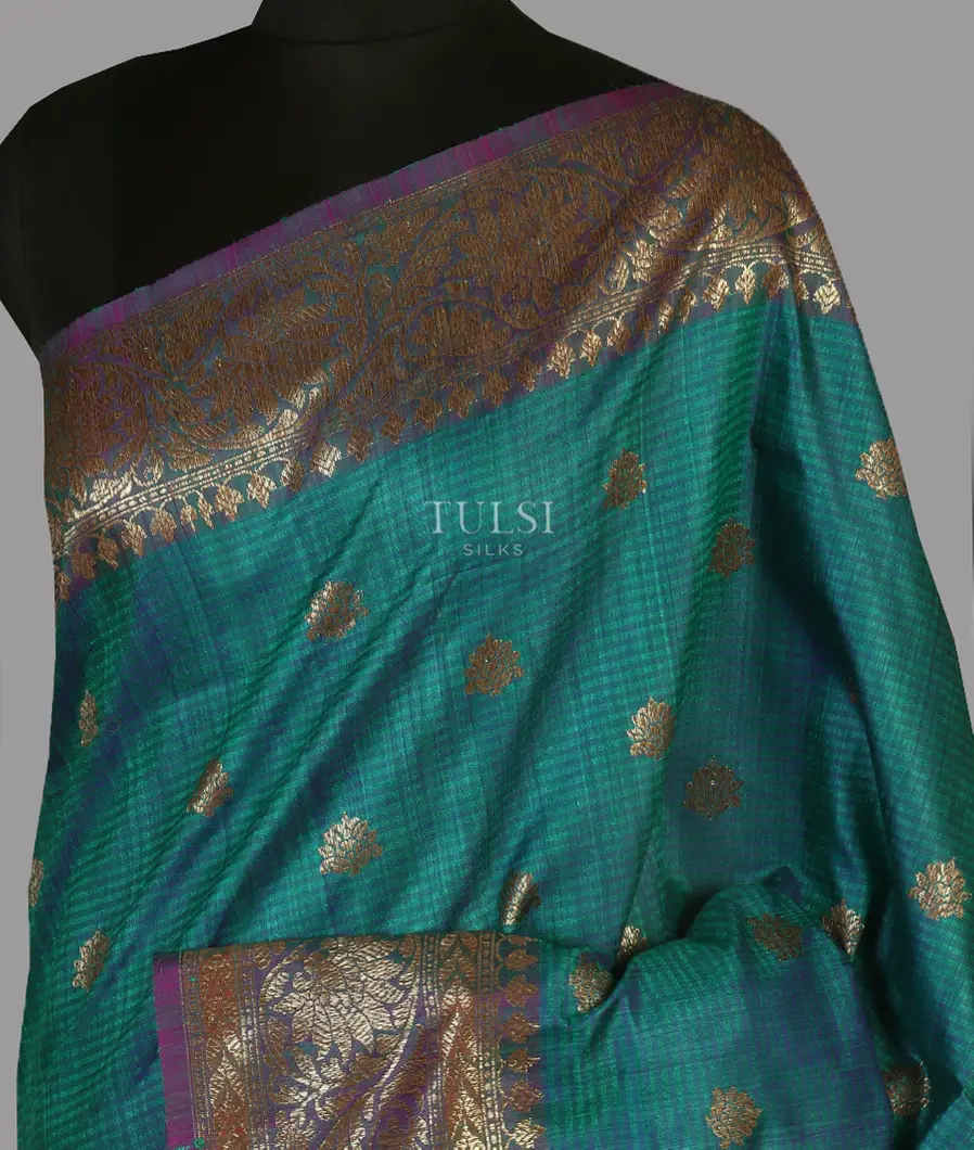 Peacock Blue Banaras Tussar Saree T458105-image