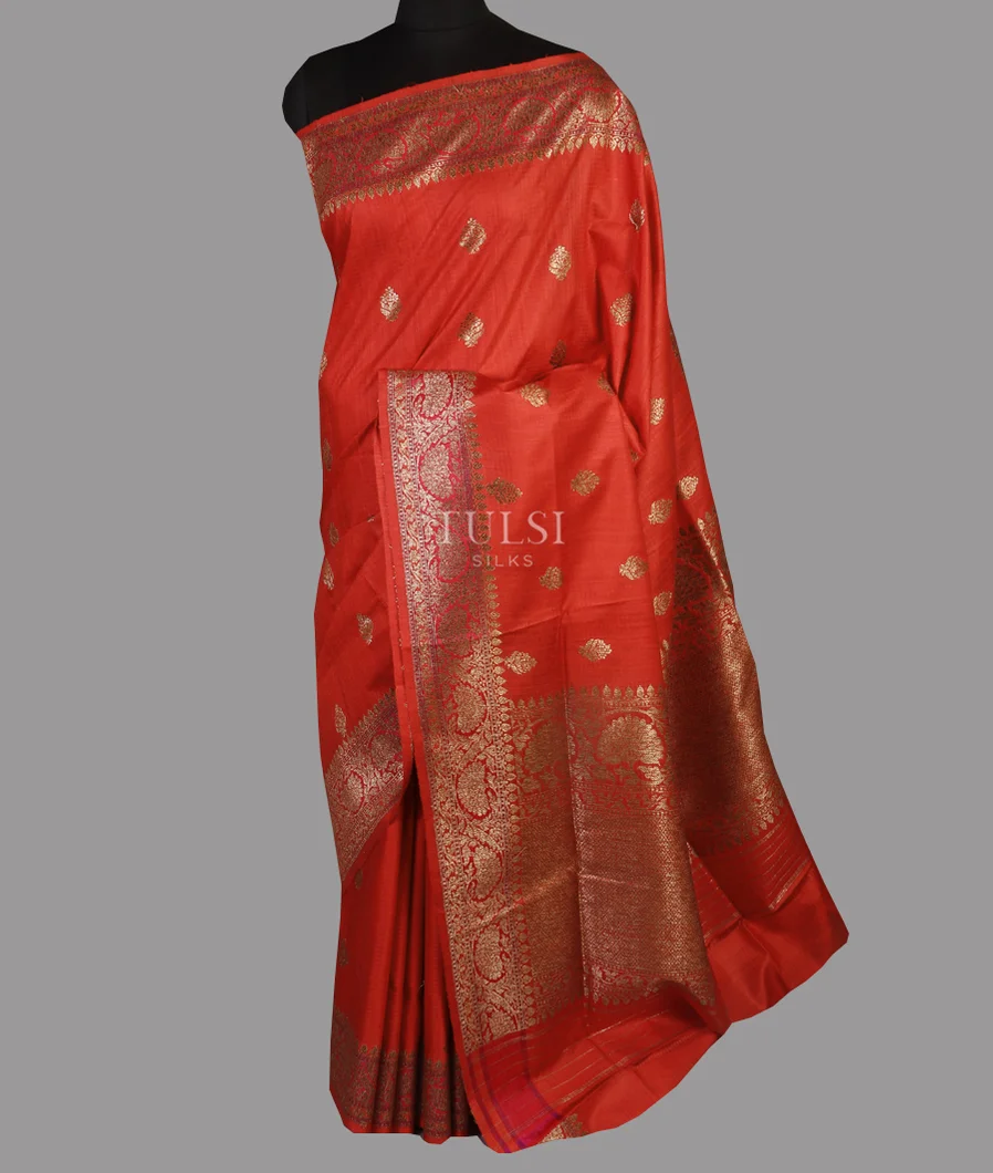 Orange  Banaras Tussar Saree T4580712