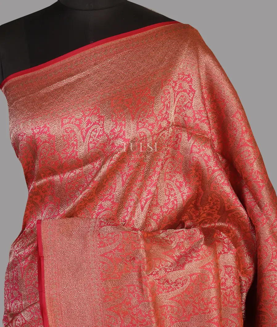 Pinkish Orange Banaras Silk Saree T457613-image