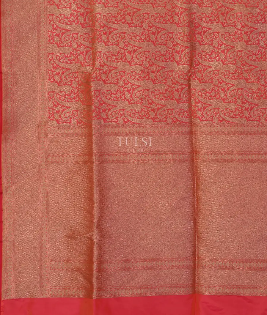 Pinkish Orange Banaras Silk Saree T4576134
