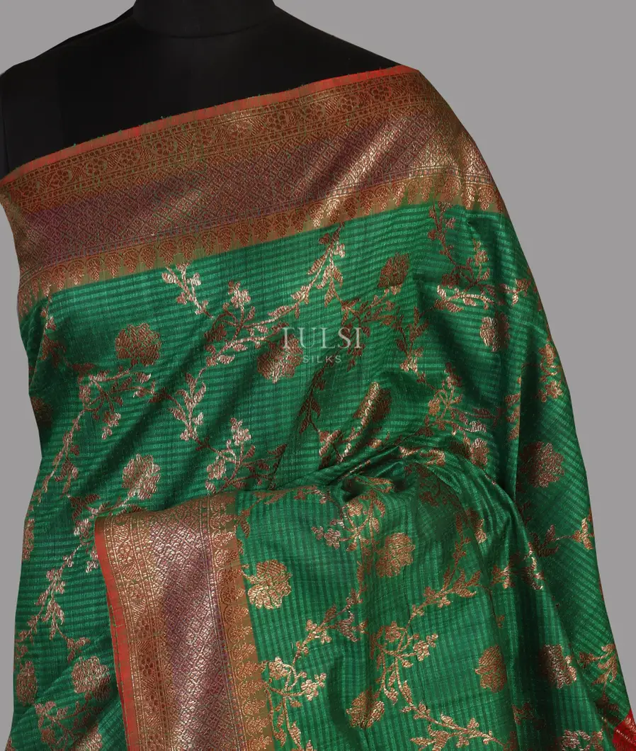 Green Banaras Tussar Saree T458103-image