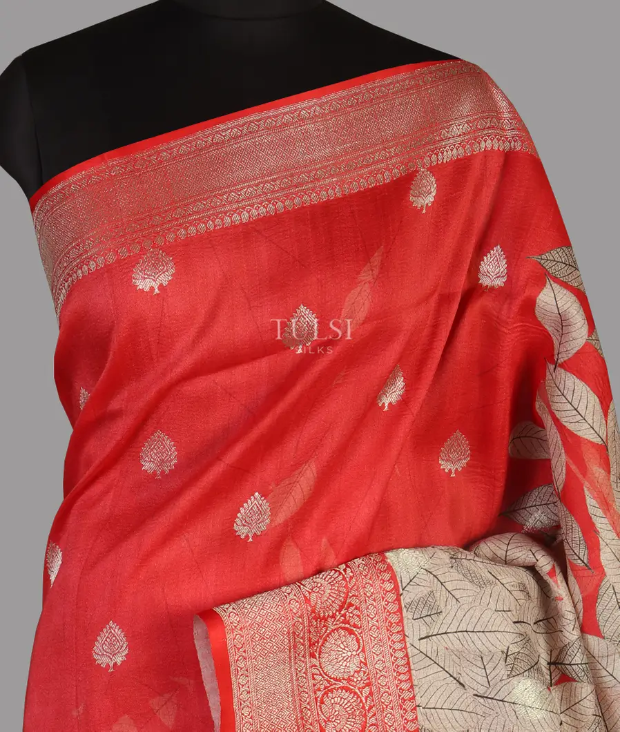 Red Printed Banaras Kathan Silk Saree T435573-image