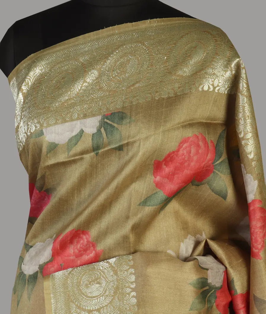 Beige Printed Banaras Kathan Silk Saree T313076-image