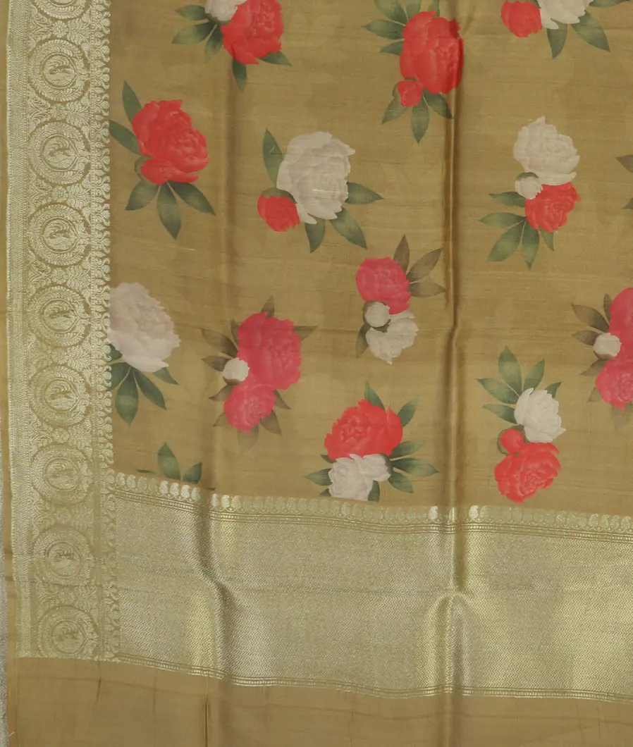 Beige Printed Banaras Kathan Silk Saree T3130764