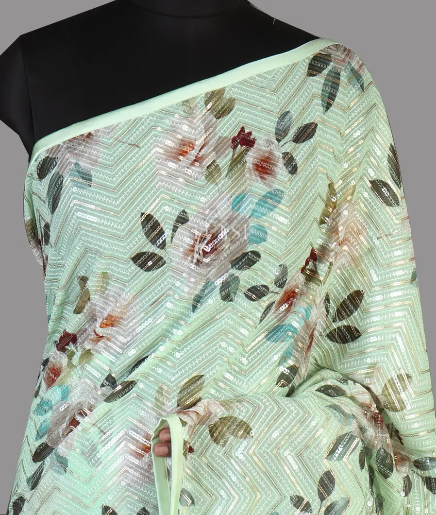 Green Georgette Silk Embroidery Saree T455912-image