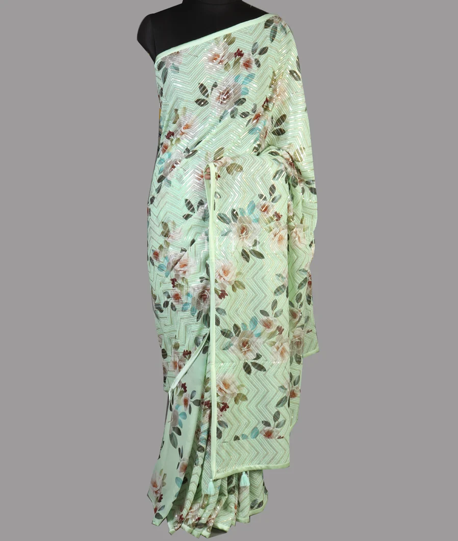 Green Georgette Silk Embroidery Saree T4559122