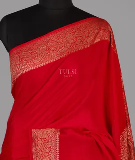 Red Mysore Crepe Silk Saree T4595541