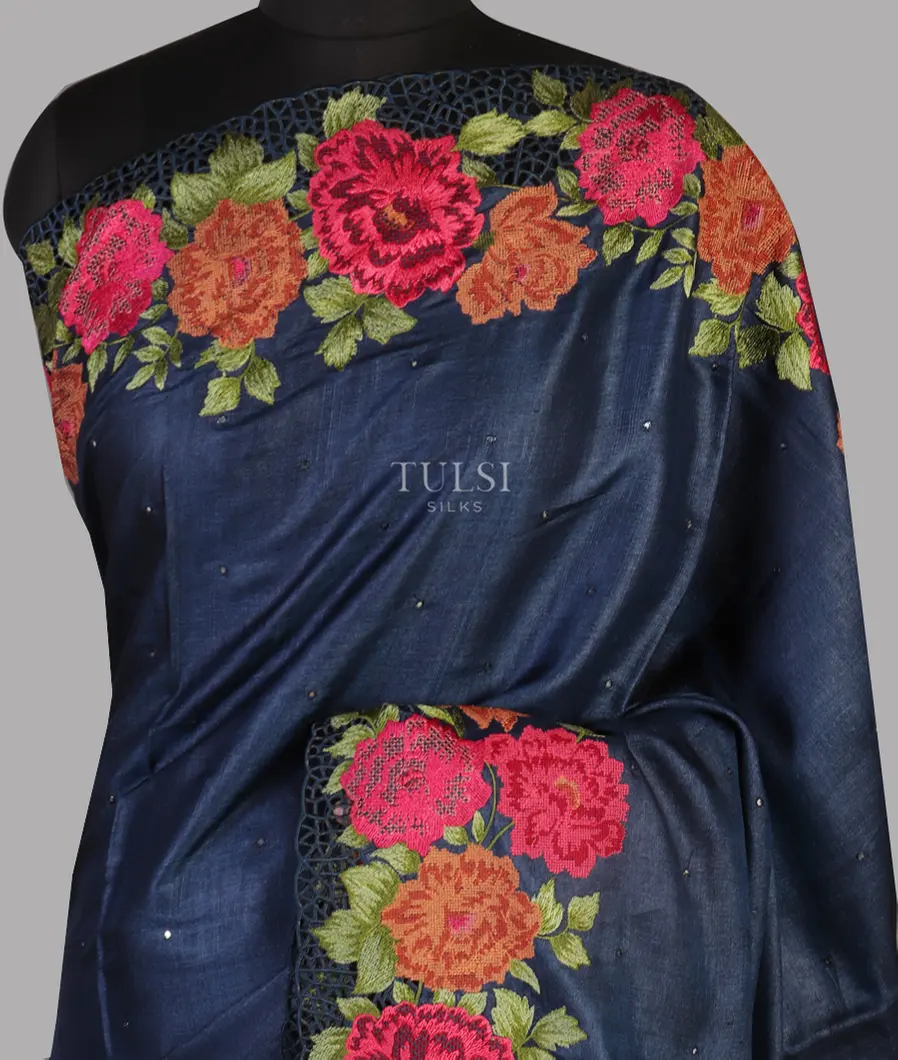 Blue Tussar Cutwork Saree T466379-image