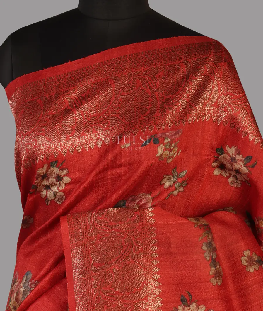 Red Printed Banaras Tussar Georgette Saree T451391-image