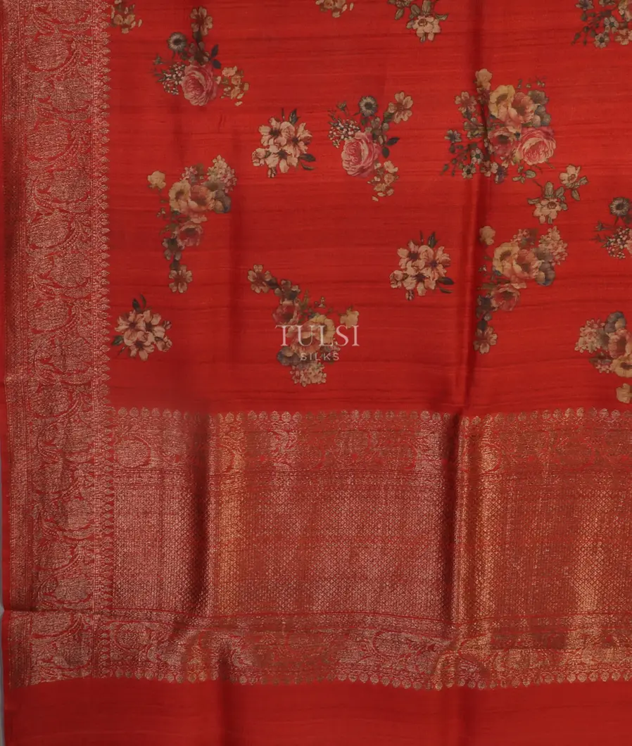 Red Printed Banaras Tussar Georgette Saree T4513914