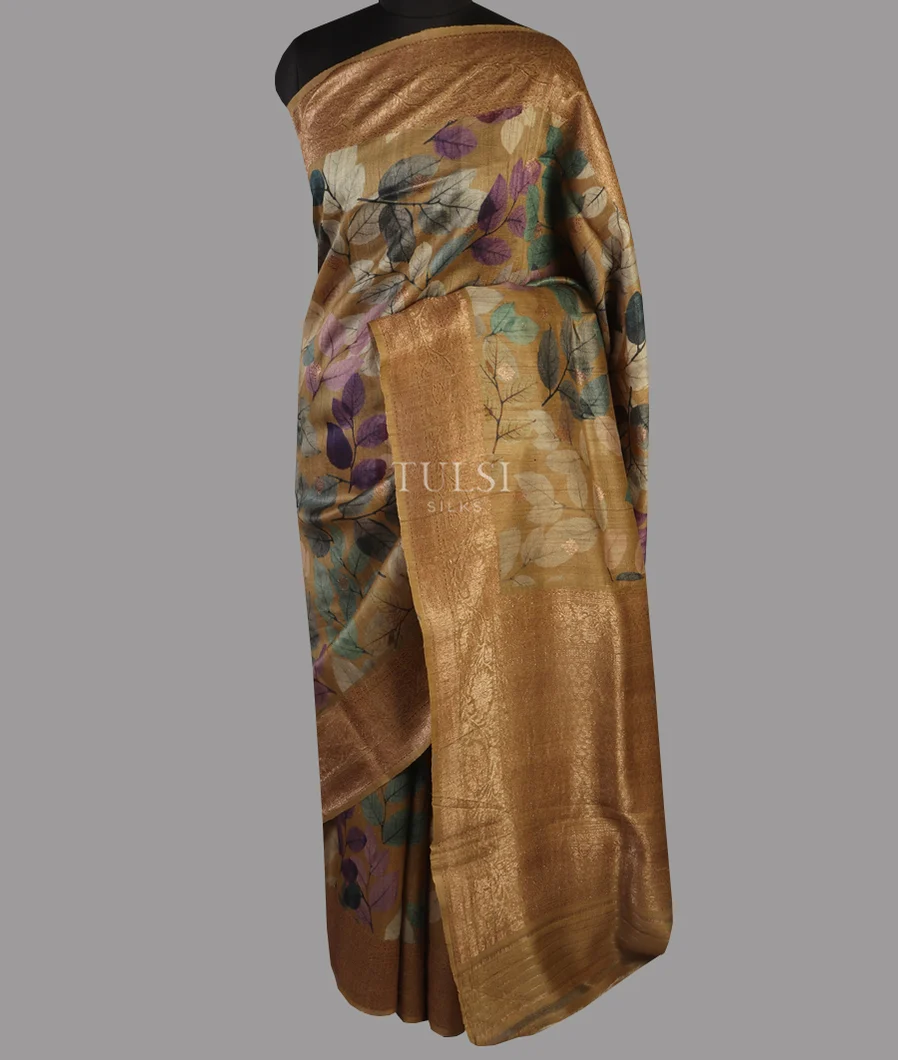 Beige Printed Banaras Tussar Georgette Saree T4161132