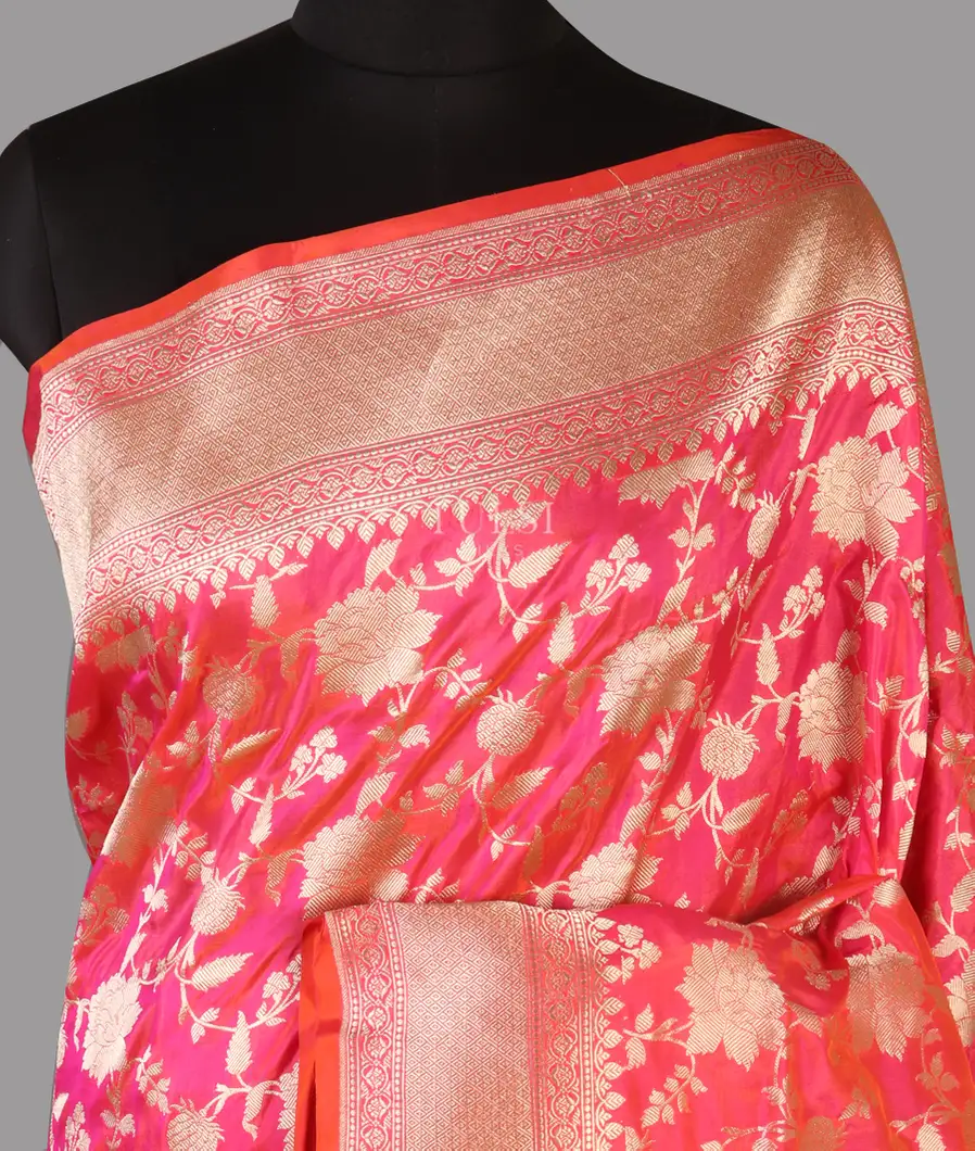 Orangish Pink Banaras Silk Saree T458124-image
