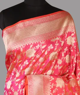 Orangish Pink Banaras Silk Saree T4581241