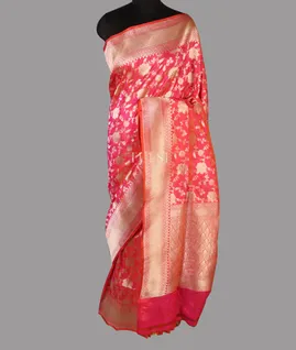 Orangish Pink Banaras Silk Saree T4581242