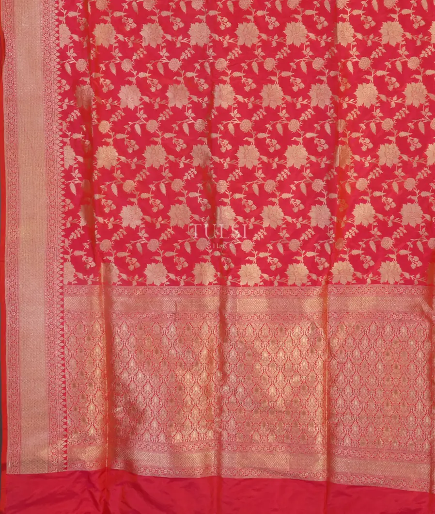 Orangish Pink Banaras Silk Saree T4581244