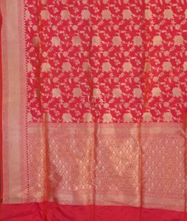 Orangish Pink Banaras Silk Saree T4581244