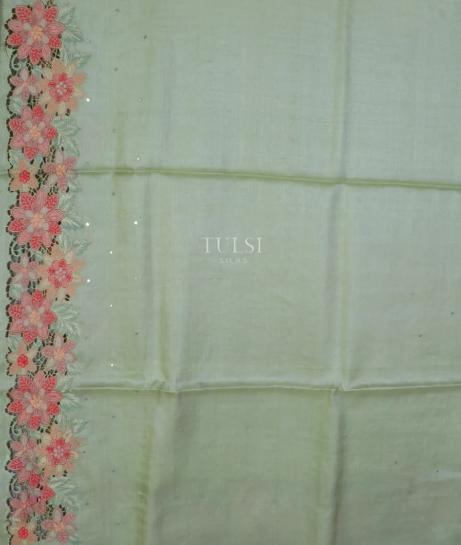 Green Tussar Cutwork Embroidery Saree T4539533