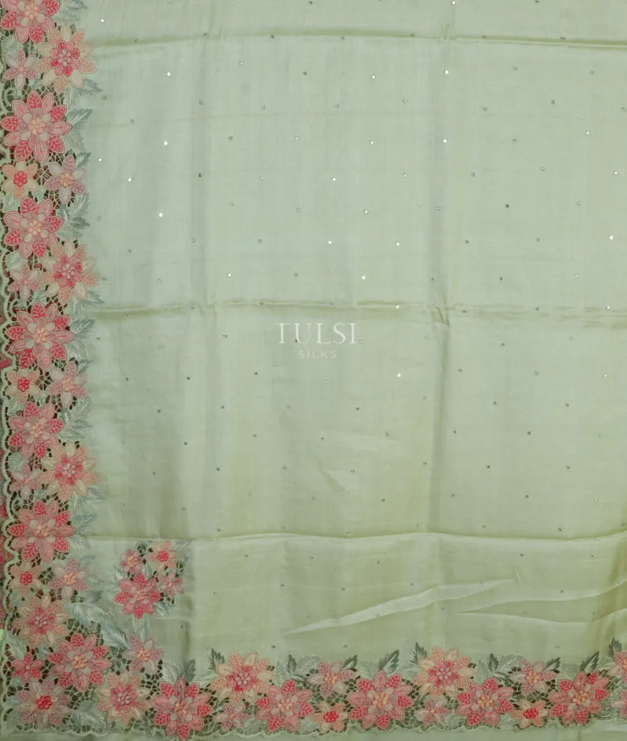 Green Tussar Cutwork Embroidery Saree T4539534