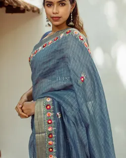 Blue Linen Embroidery Saree T4769685