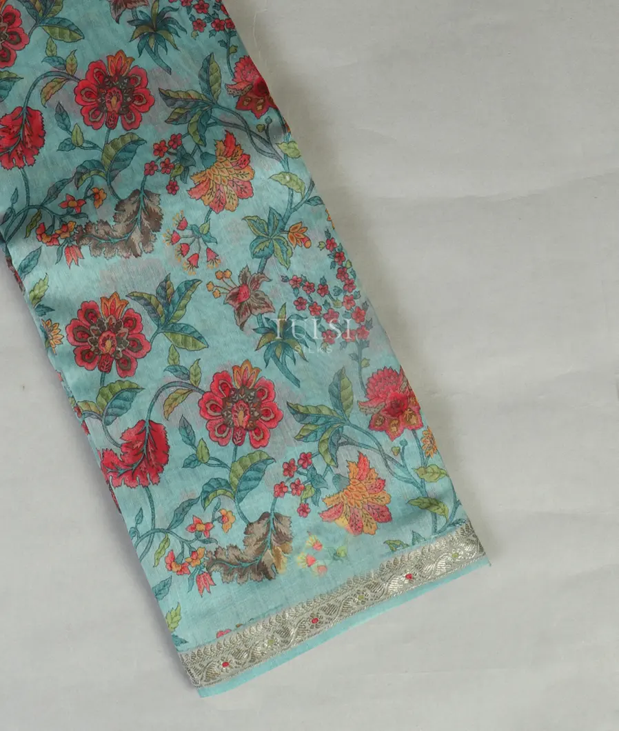 Blue Soft Printed Cotton Saree T477238-image